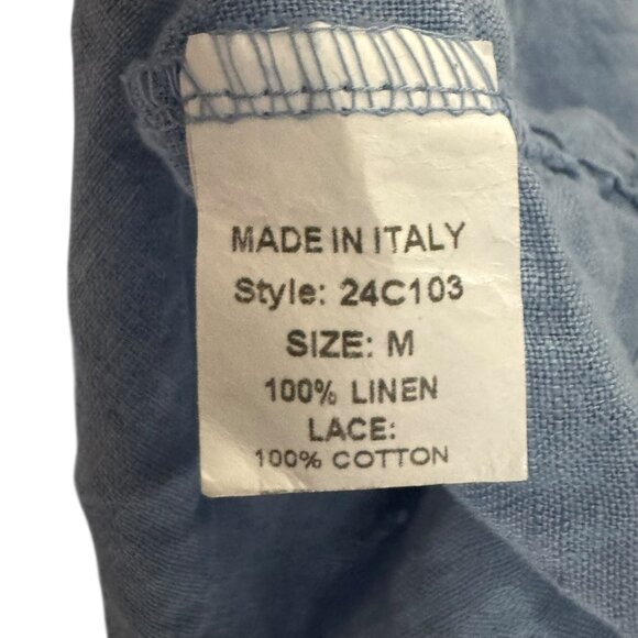 Francesca Bettini Italy 100% Linen Blue Sleeveless Button Front Blouse sz Medium - Picture 5 of 6